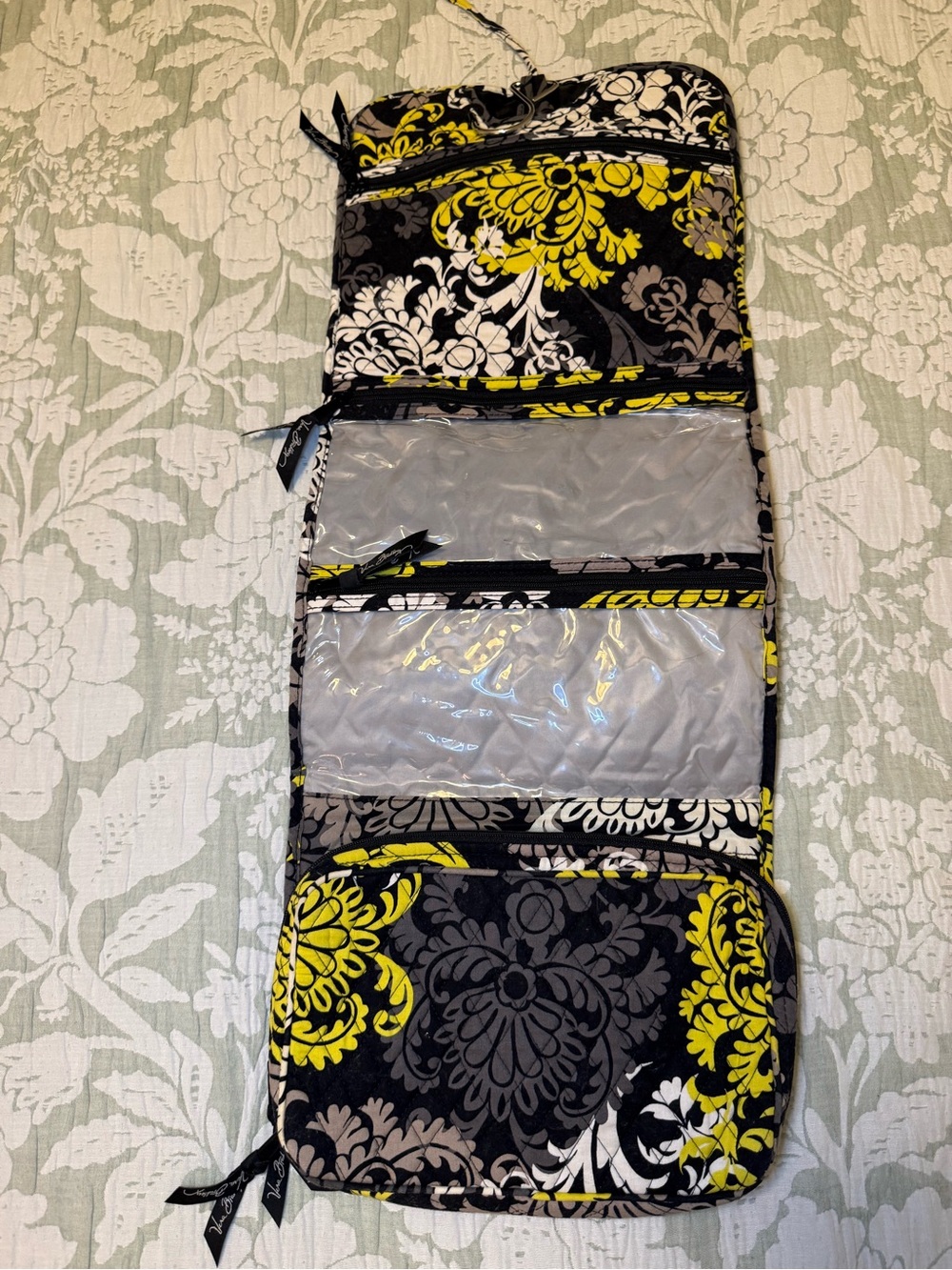 Vera Bradley Baroque Black, Yellow & White Quilted Hanging Cosmetic Organizer